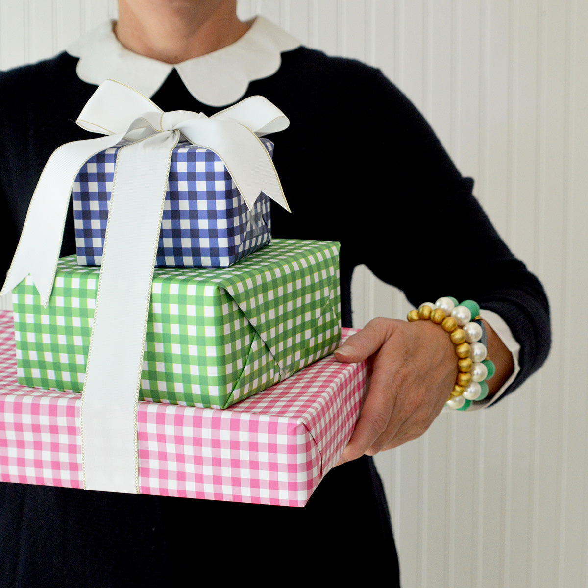 Continuous Roll Gift Wrap | Navy Blue Gingham Check