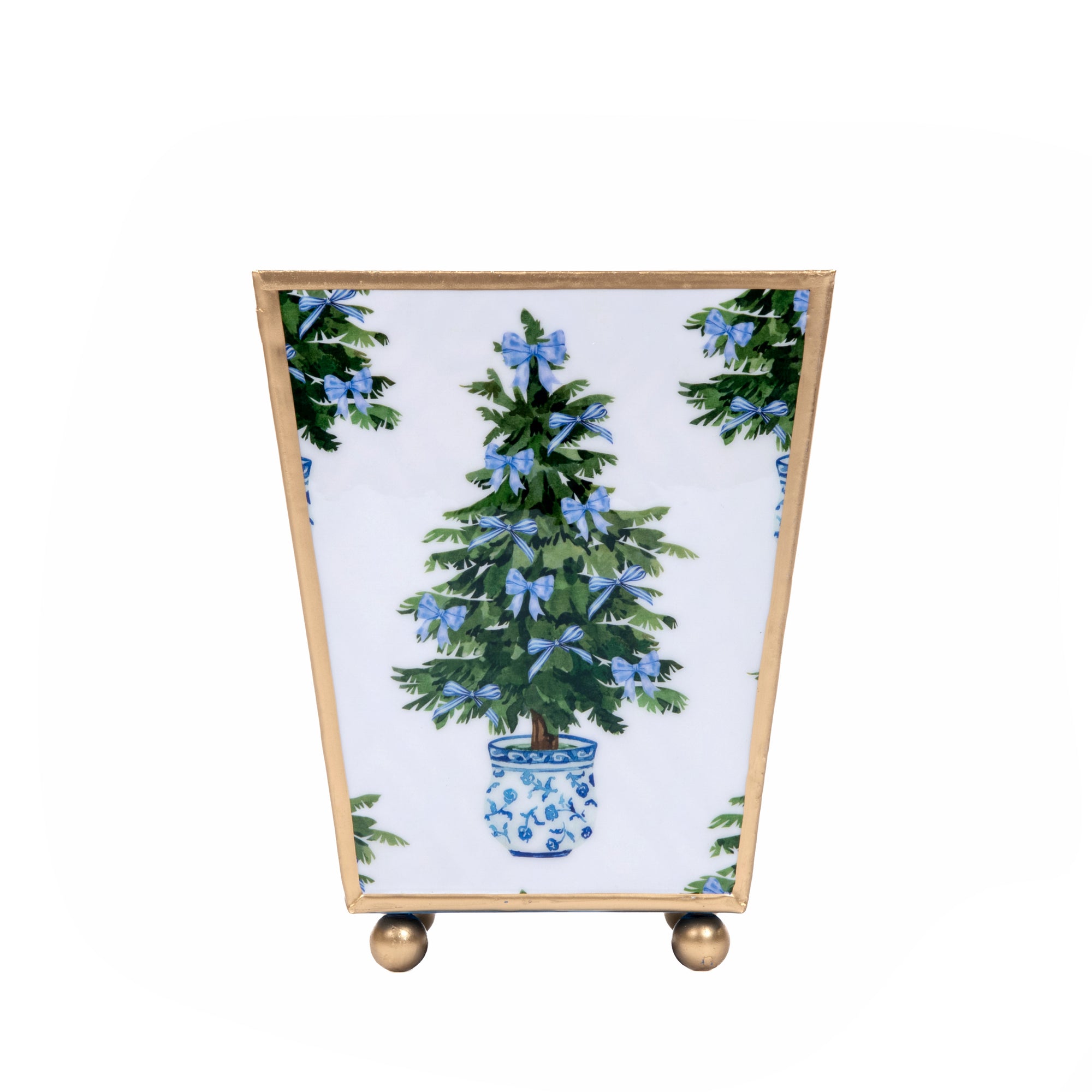 WH Hostess x Jaye's Studio: Blue Bows Christmas Trees 6" Cache Pot