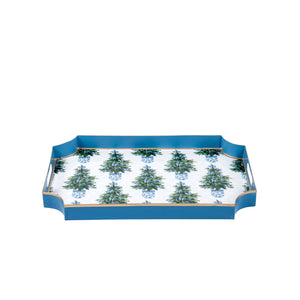 Blue Bows Christmas Trees Enameled Jaye Tray