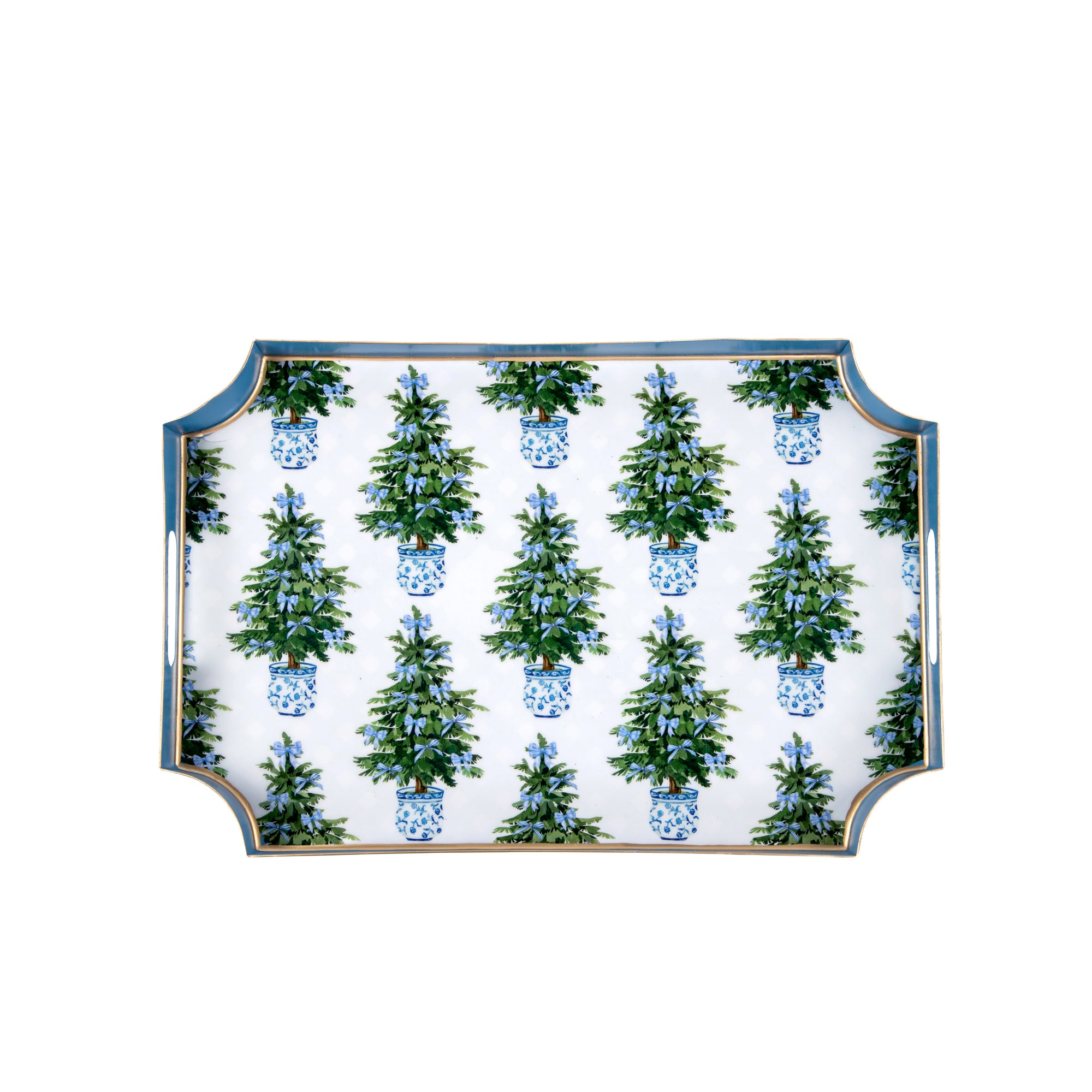 Blue Bows Christmas Trees Enameled Jaye Tray