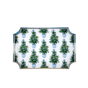 Blue Bows Christmas Trees Enameled Jaye Tray