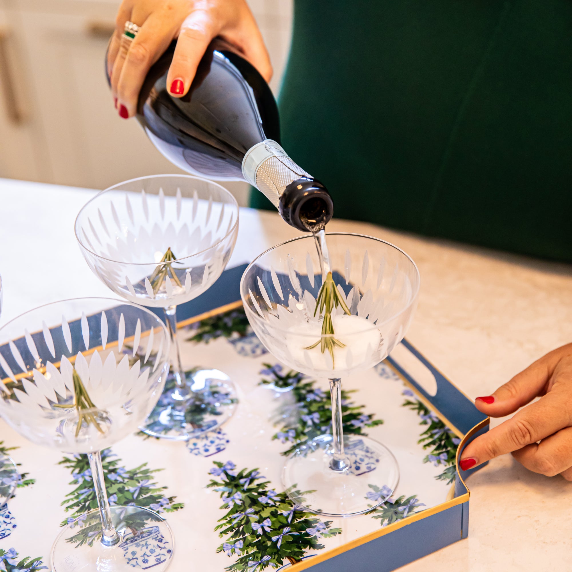 Blue Bows Christmas Trees Enameled Jaye Tray