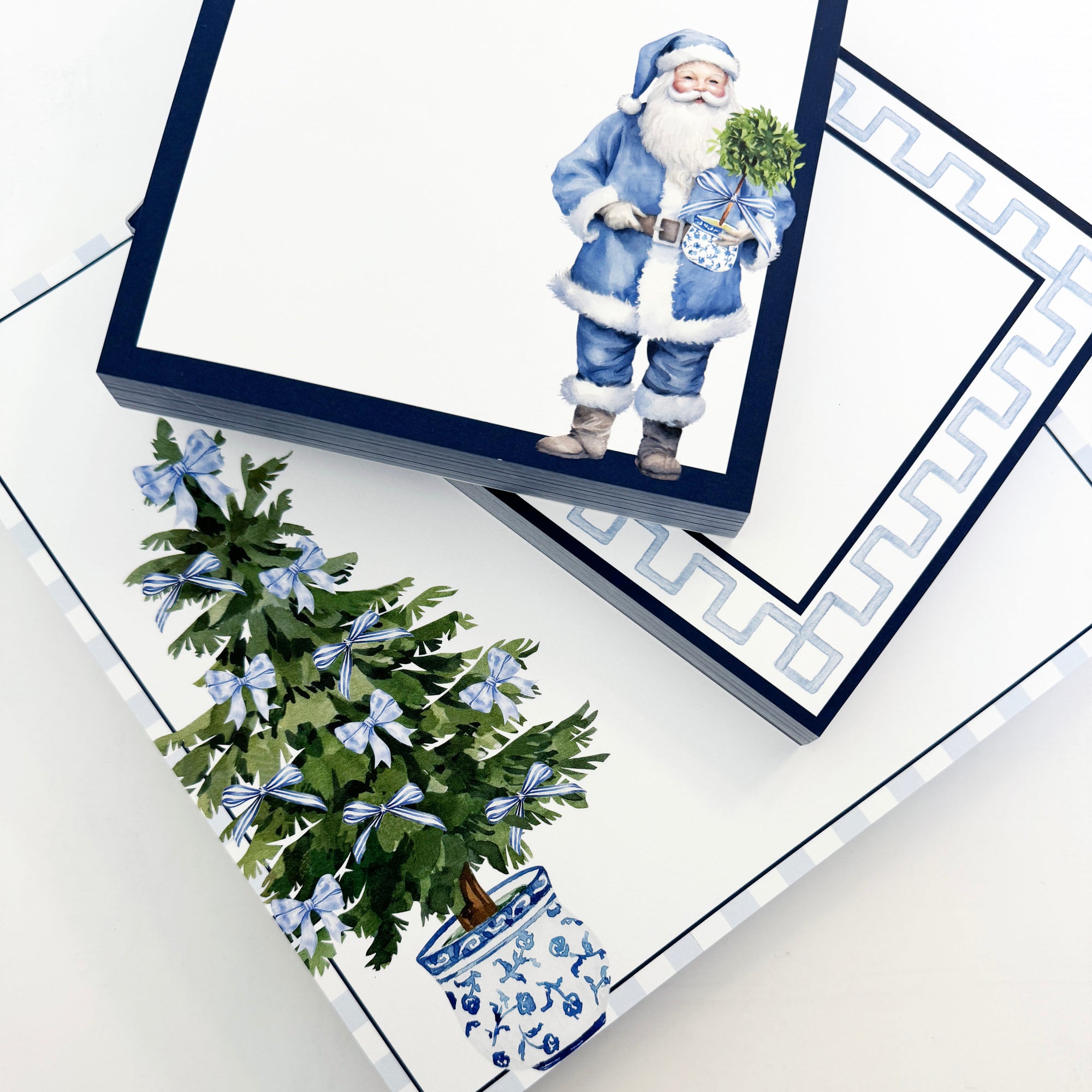 Stock Shoppe: 8.5x8.5 SLAB Stock Notepad | Blue Bows Christmas Tree