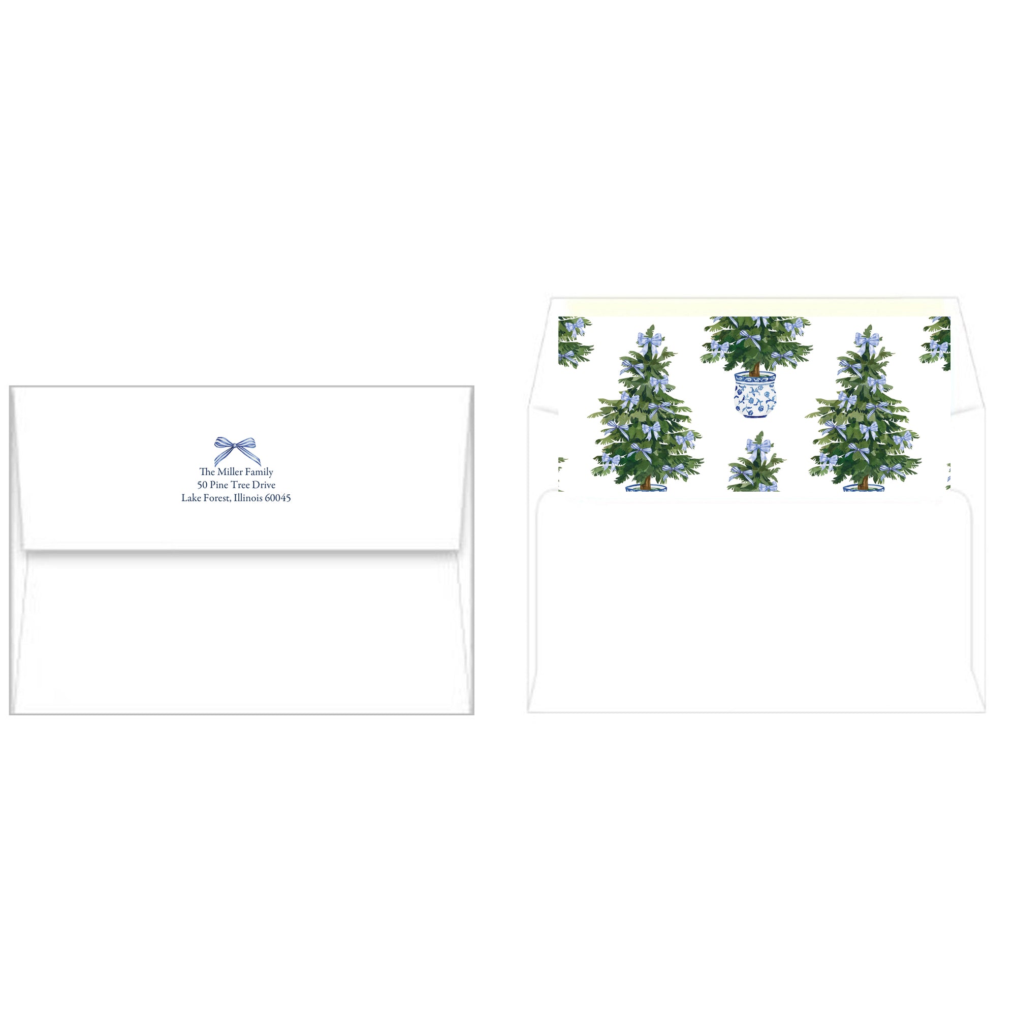 Blue Bows Christmas Tree Horizontal Photo Card