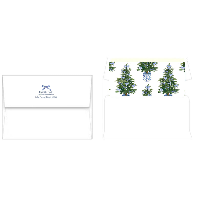 Blue Bows Christmas Tree Vertical Photo Card