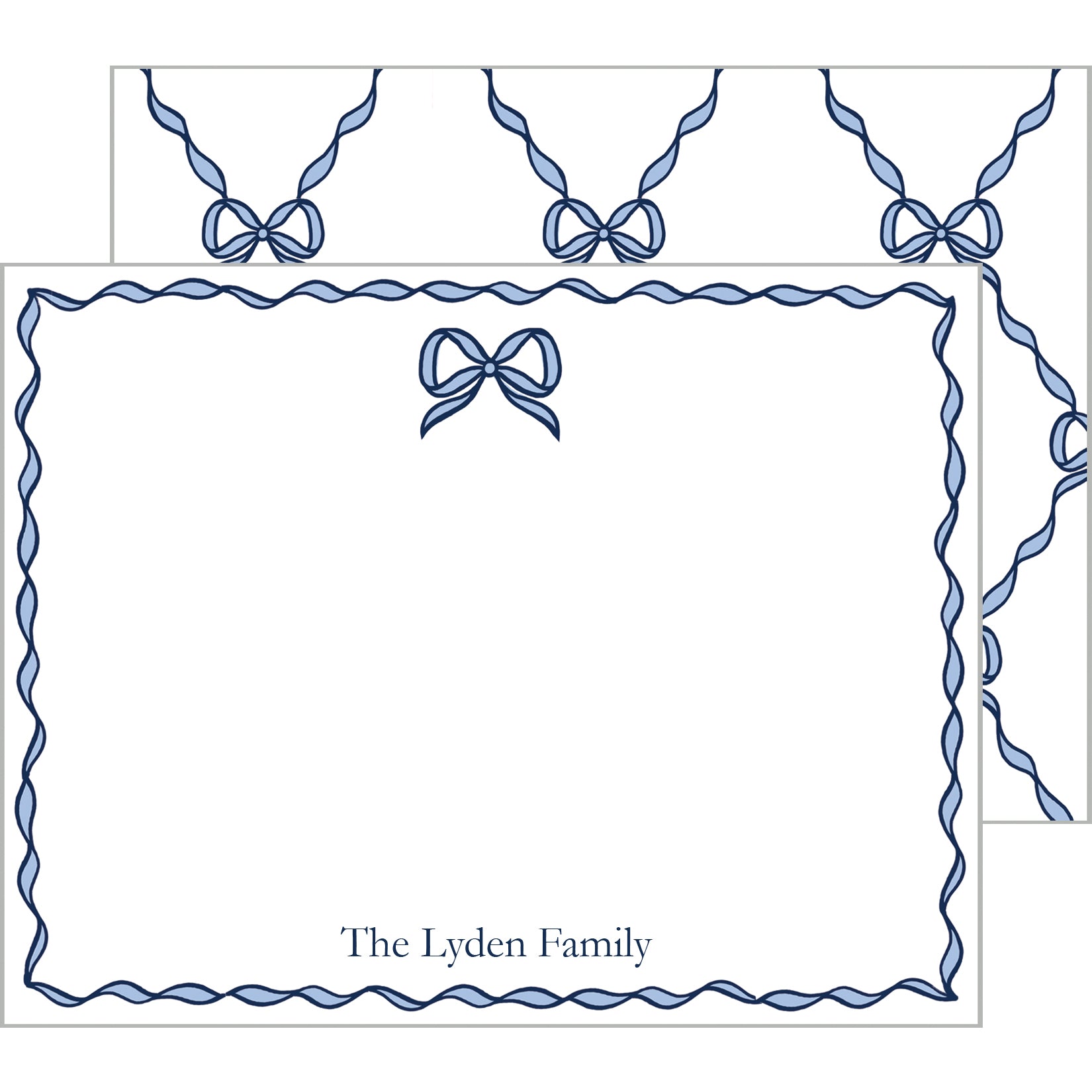 Bow Lattice Personalized Flat Notecard | Blue