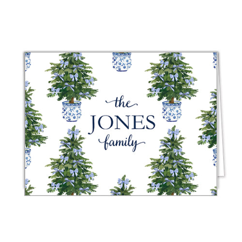 Blue Bows Christmas Tree Personalized Folded Notecards