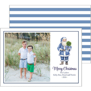 Blue Santa Claus Christmas Photo Card