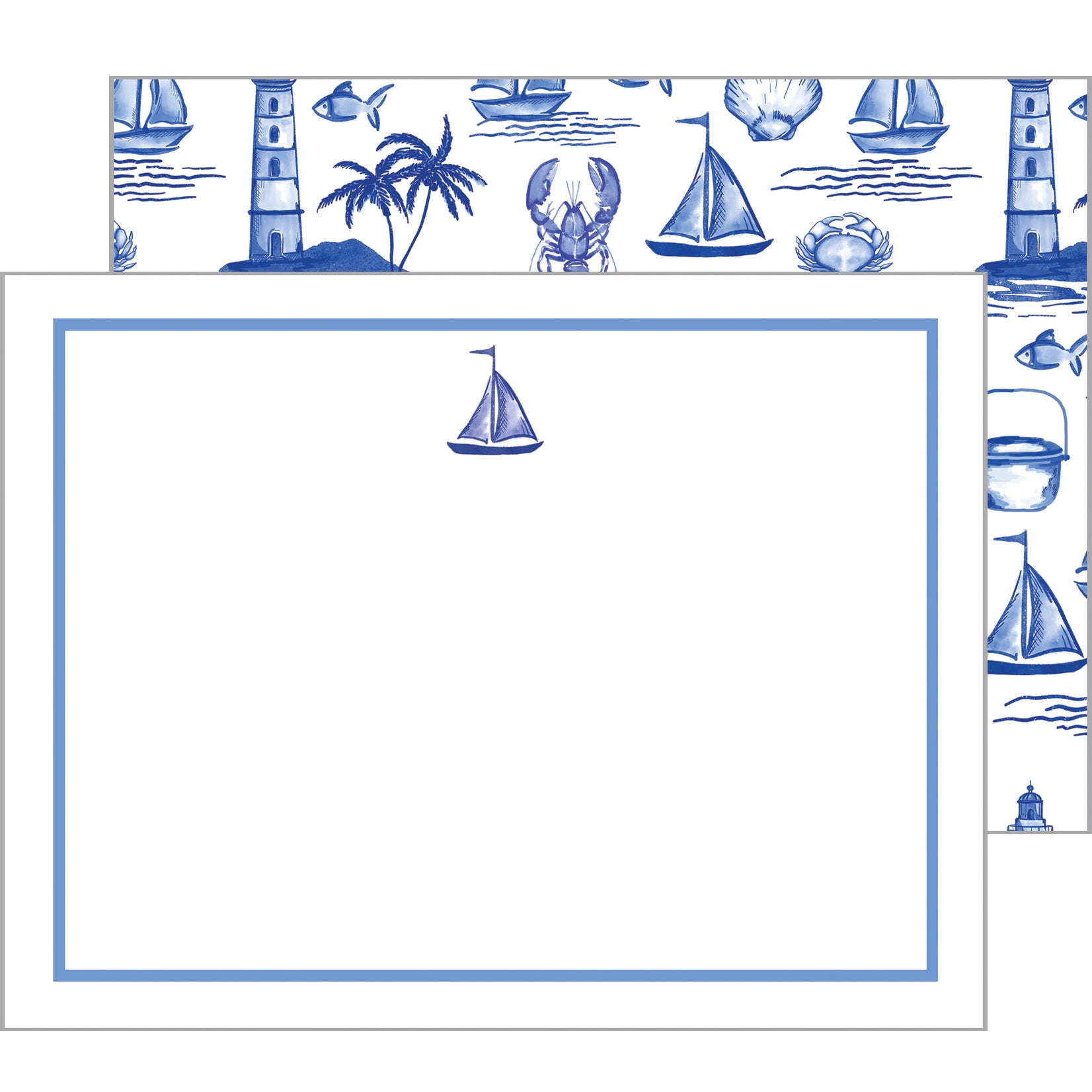 In Stock Flat Notecard Set of 10 | Seaside Toile