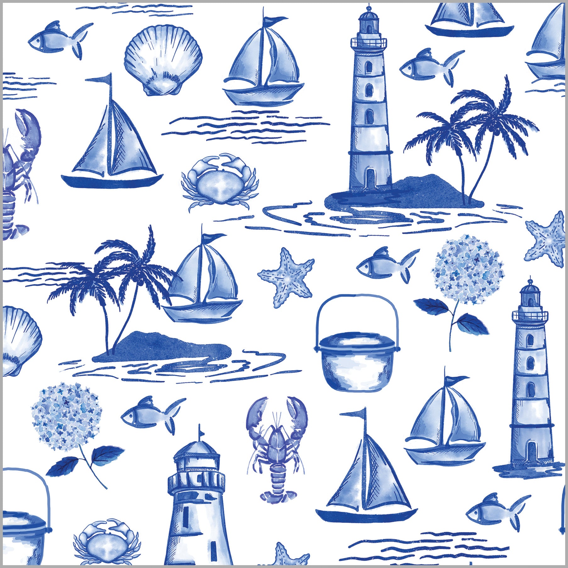 In Stock Continuous Roll Gift Wrap | Seaside Toile