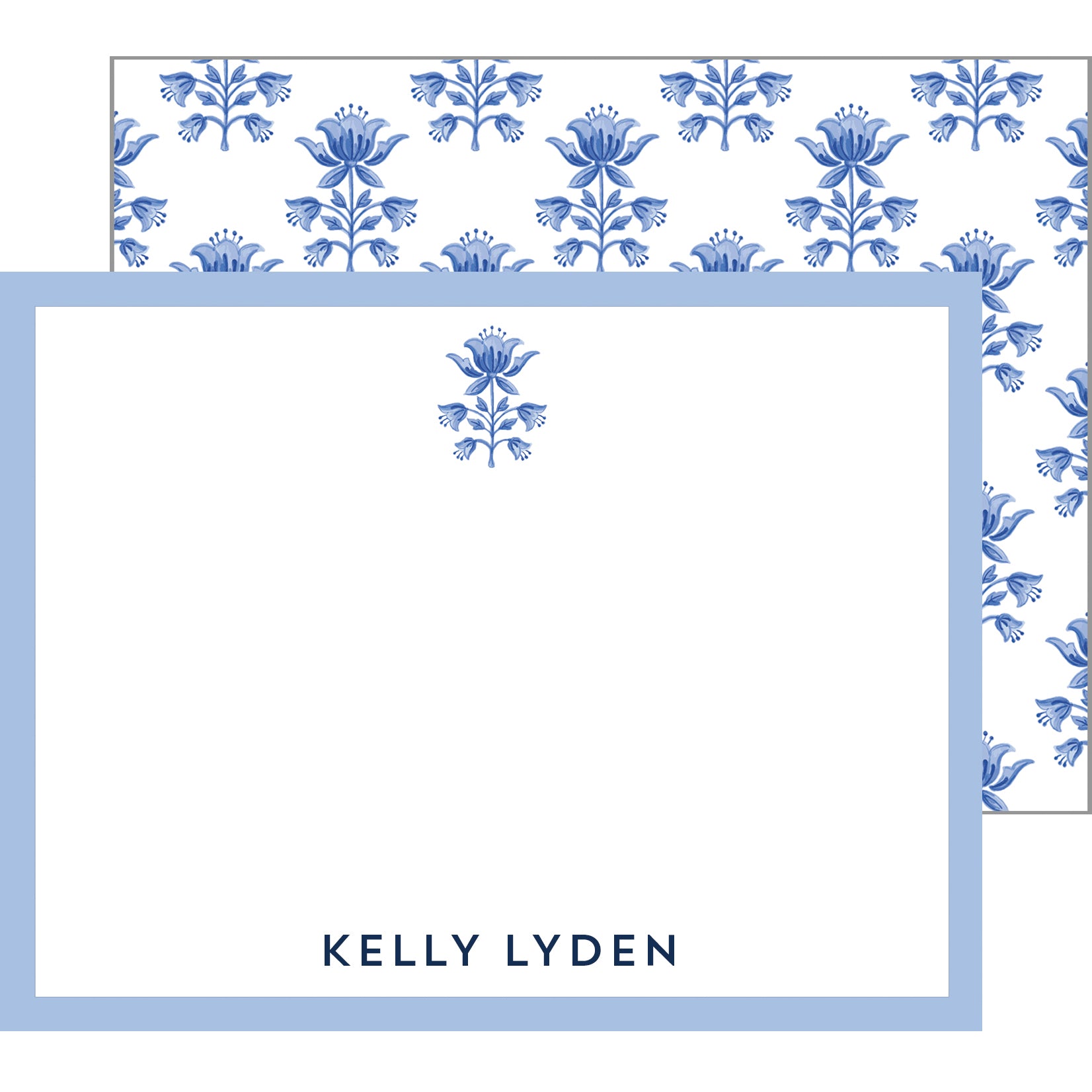 Tulip Block Print Personalized Flat Notecards