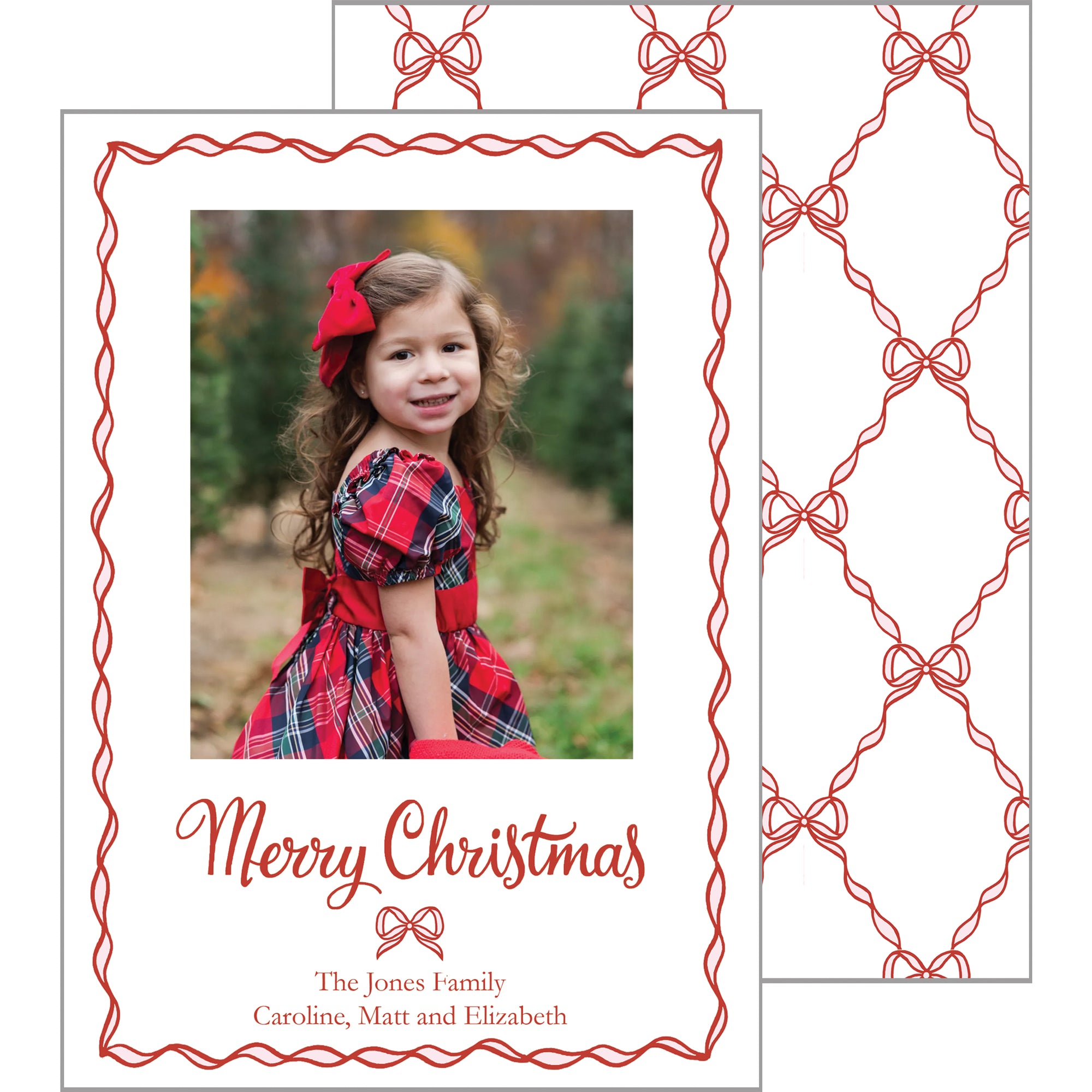 Bow Scallop Lattice Photo Card | Lt. Pink and Red