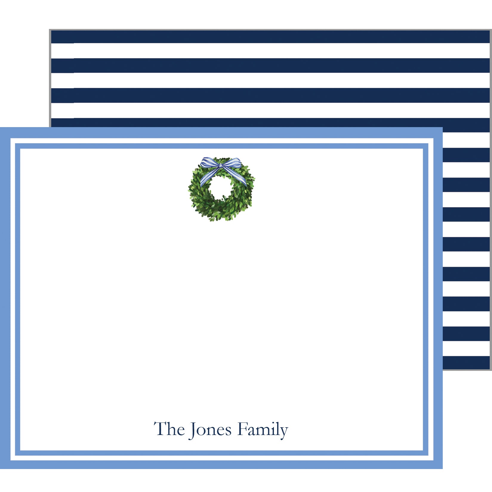 Boxwood Wreath Personalized Flat Notecard