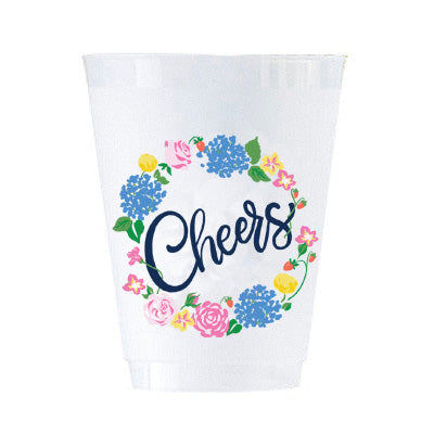 Strawberry Floral "Cheers" Shatterproof Cups | Set of 8