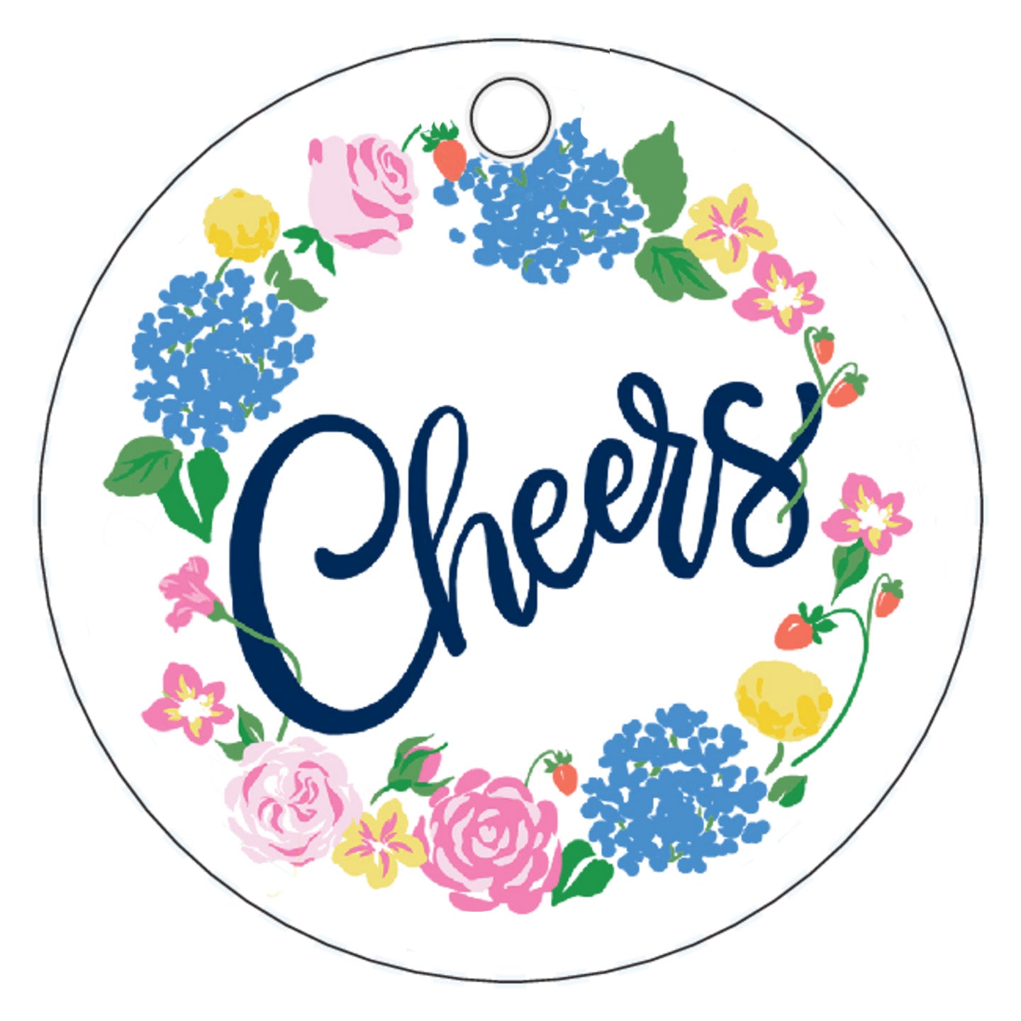 In Stock Cheers Strawberry Floral Die-Cut Gift Tags