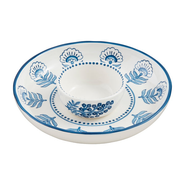 Blue Block Print Chip & Dip Serving Platter