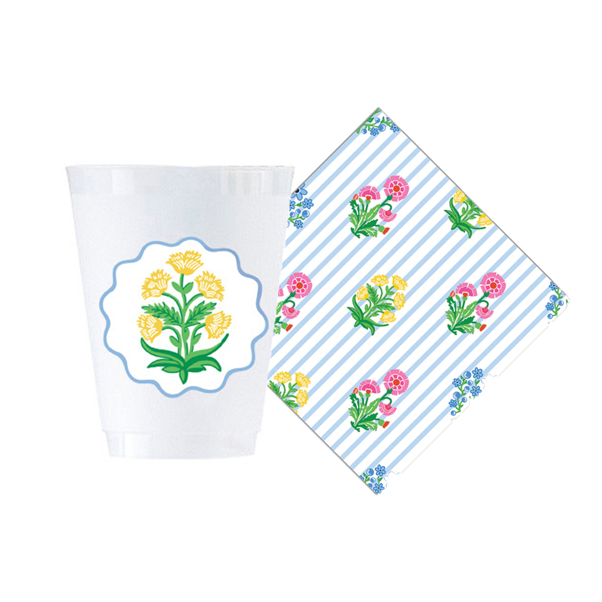 Bundle: Coco Block Print Shatterproof Cups + Cocktail Napkins