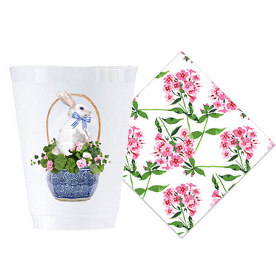 Bundle: Easter Basket Bunny Shatterproof Cups + Pink Flowers Cocktail Napkins