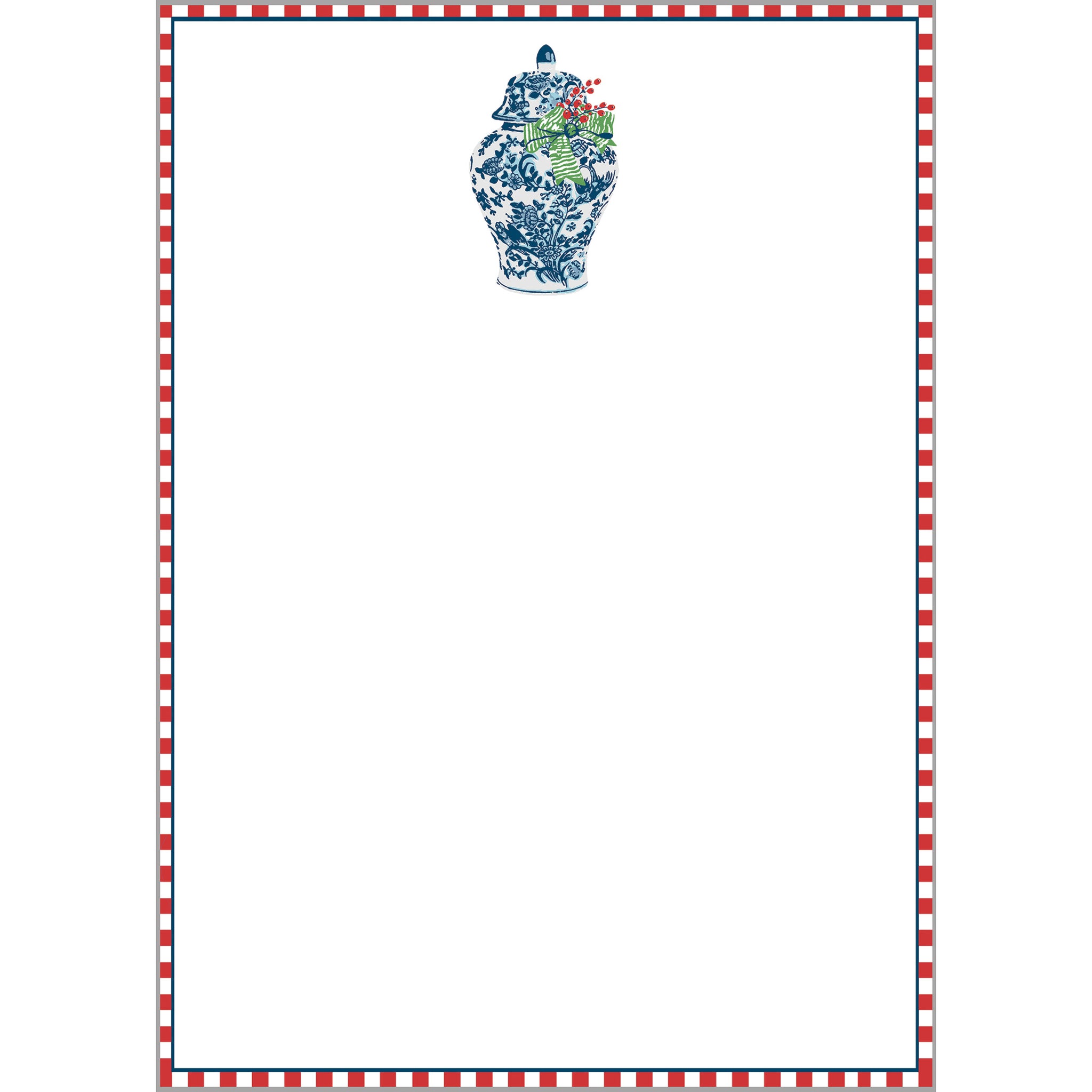 Blue and White Ginger Jar with Christmas Berries Notepad - WH Hostess  Social Stationery