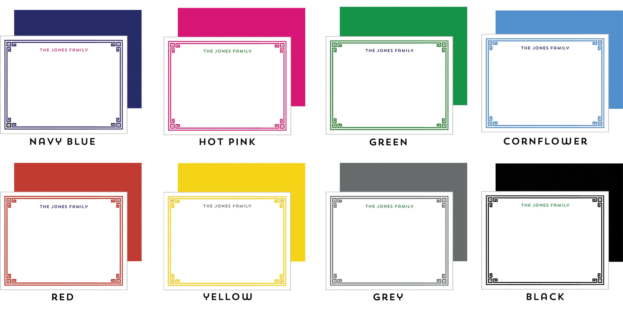 Graduation Greek Key Border Personalized Flat Notecards | Select Colors