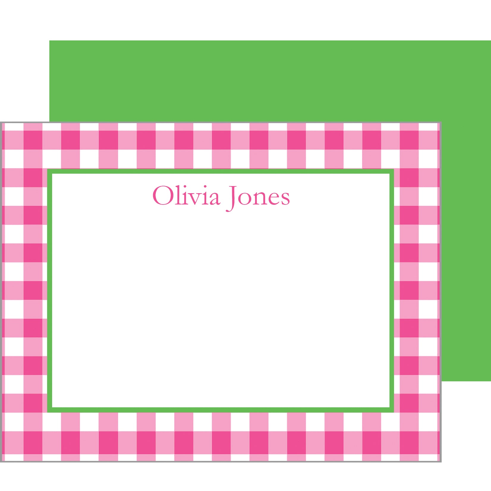 Hot Pink Gingham Check Personalized Flat Notecards