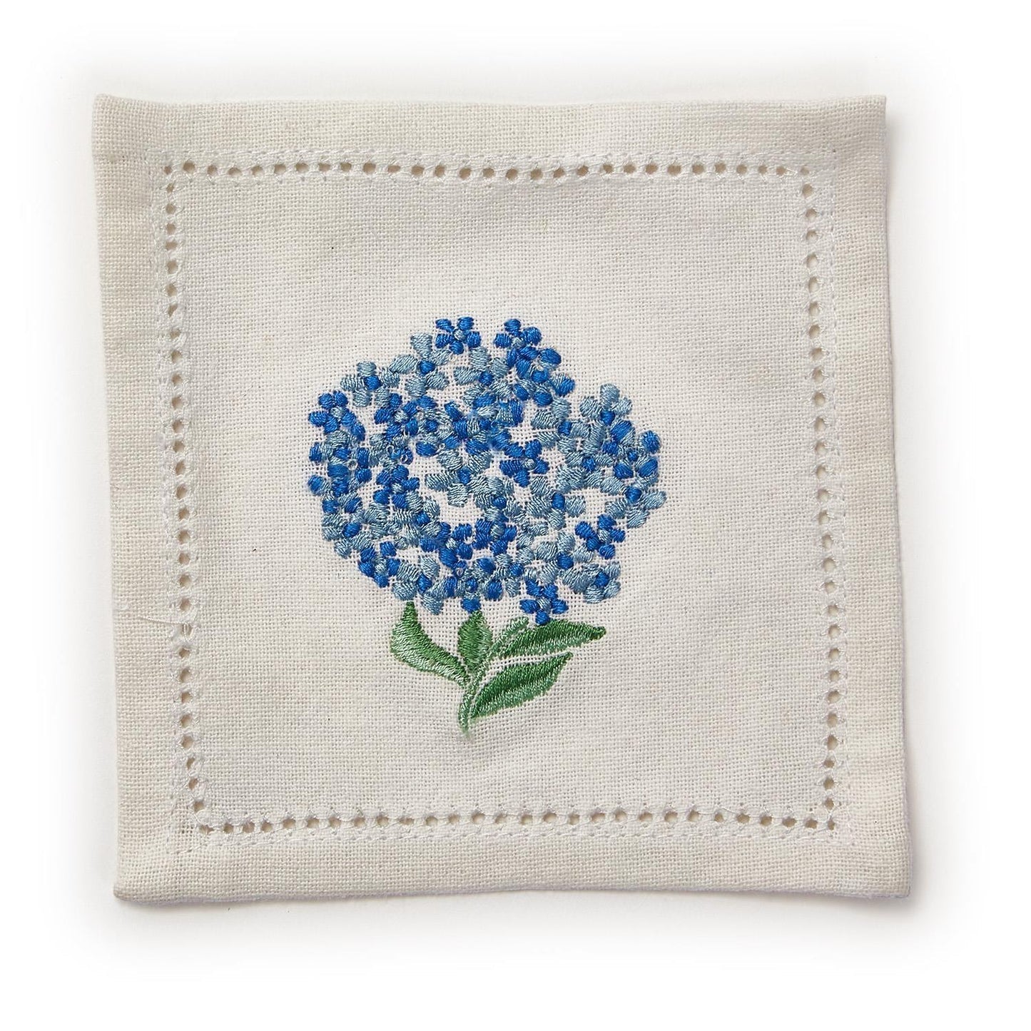 Embroidered Blue Hydrangea Cocktail Napkins