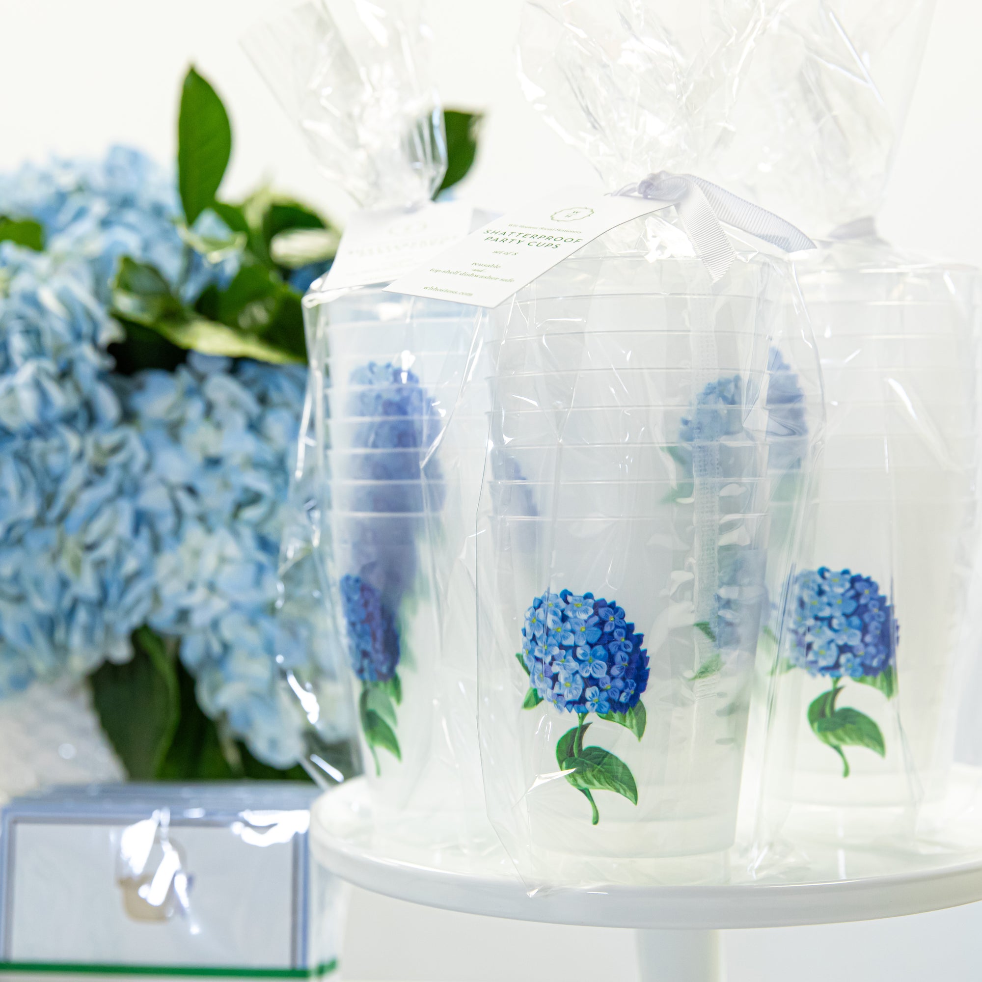 Blue Hydrangea Shatterproof Cups | Set of 8