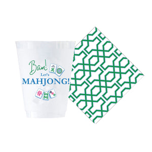 Bundle: Mahjong Shatterproof Cups and Green Bamboo Trellis Cocktail Napkins