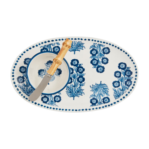 Blue Block Print Tray & Tidbit Set