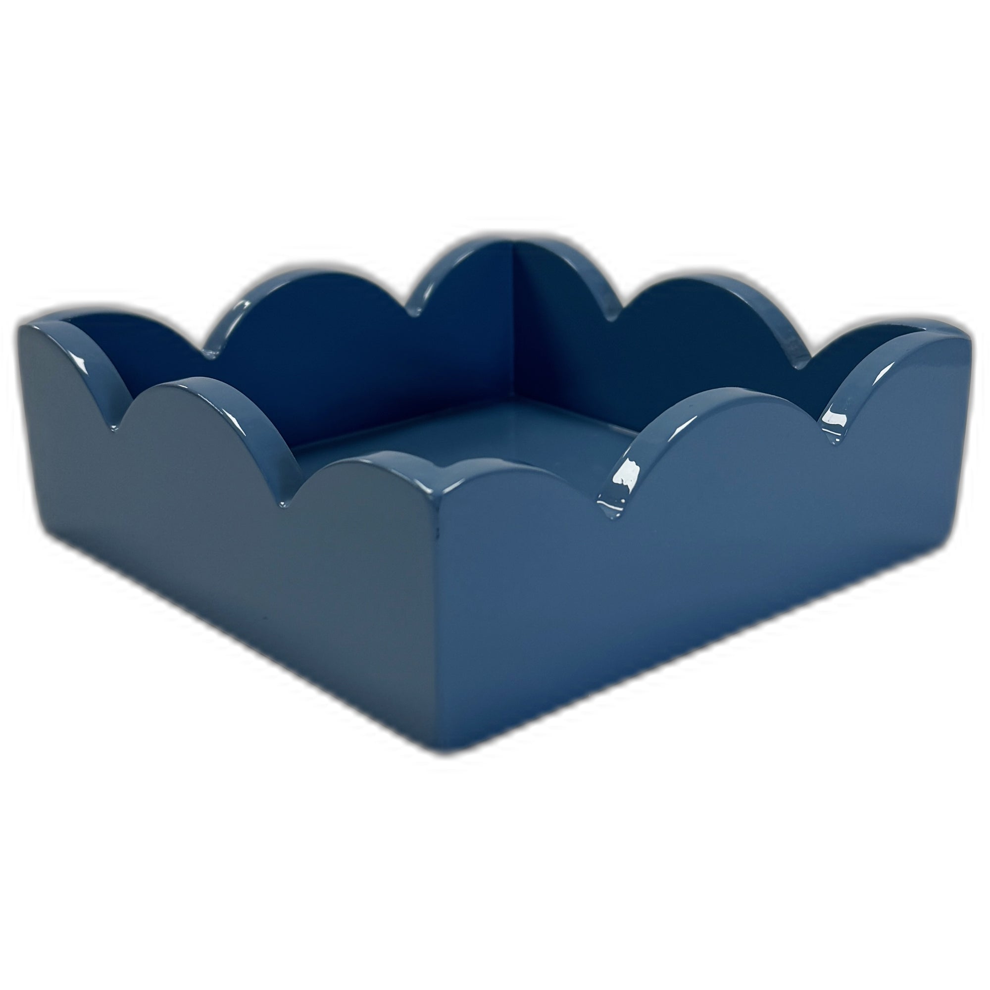 In Stock WH Lacquer Scalloped Napkin Holder | Navy Blue