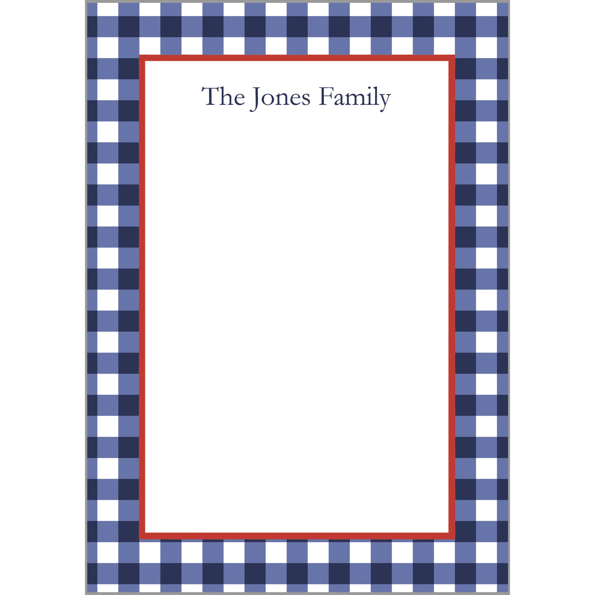 Navy Blue Gingham Check Personalized Notepad