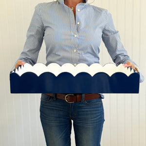 Navy Blue + White Scalloped Lacquer Tray