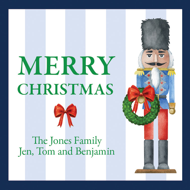 Nutcracker Stripe Christmas Personalized Gift Sticker | Set of 24