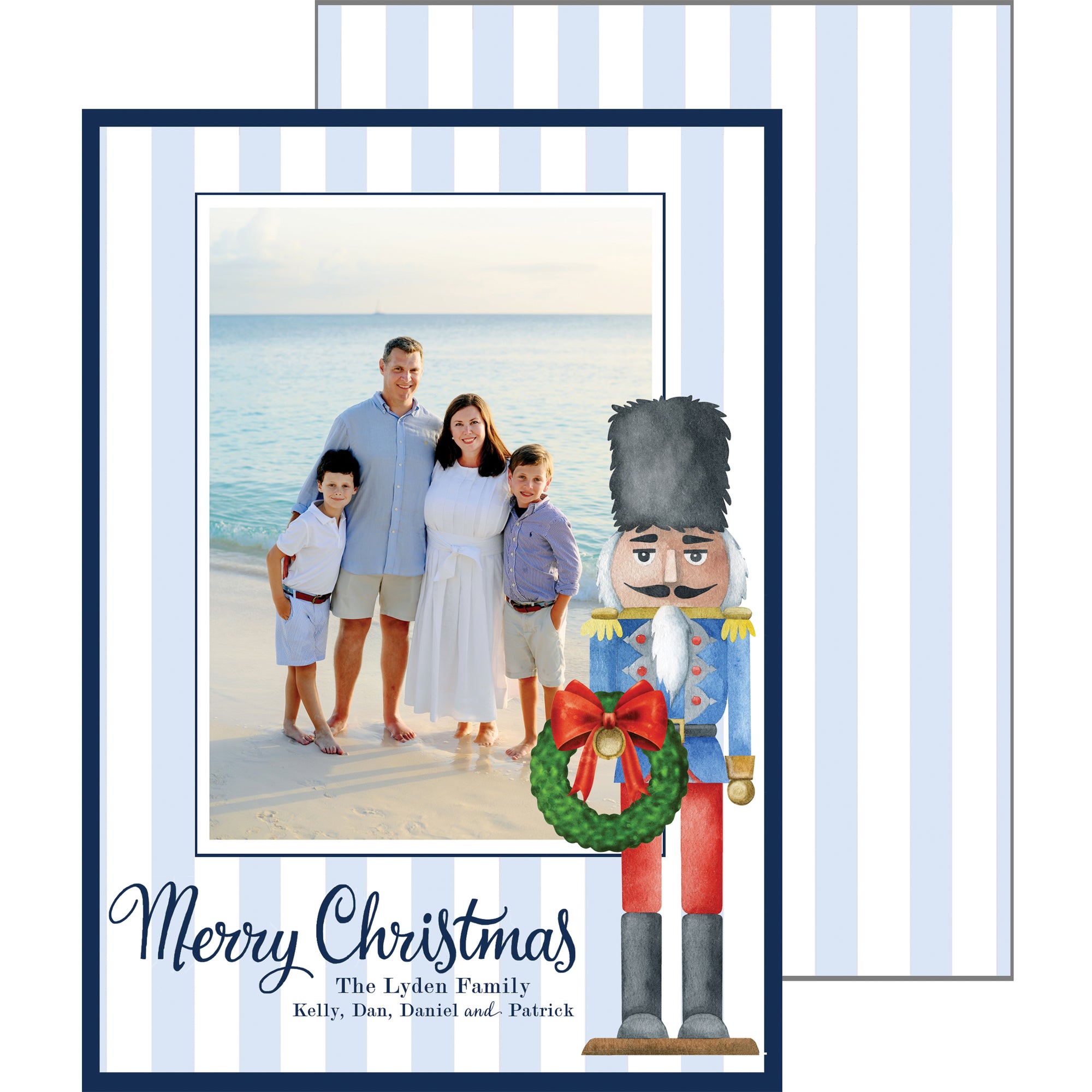 Nutcracker Stripe Vertical Christmas Photo Card