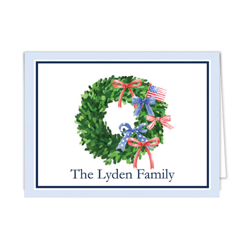 Patriotic Ribbon Wreath Personalized Folded Notecards