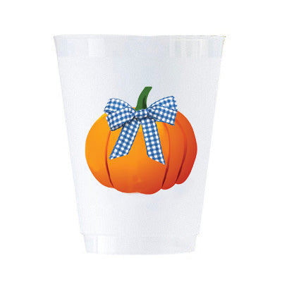 Pumpkin with Gingham Bow Shatterproof Cups | Set of 8