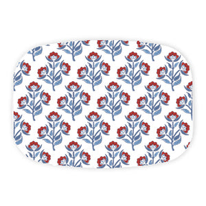 Red Floral Block Print Melamine Platter