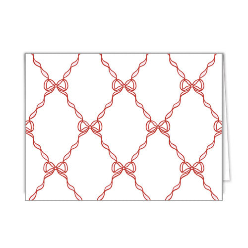 In Stock Folded Notecard Set of 10 | Red + Pink Bow Lattice