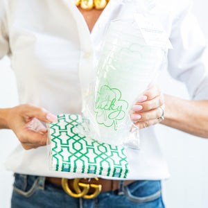 Bundle: Lucky Shamrock Shatterproof Cups + Green Trellis Cocktail Napkins