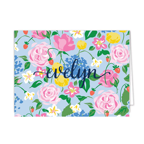 Strawberry Floral Personalized Folded Notecards