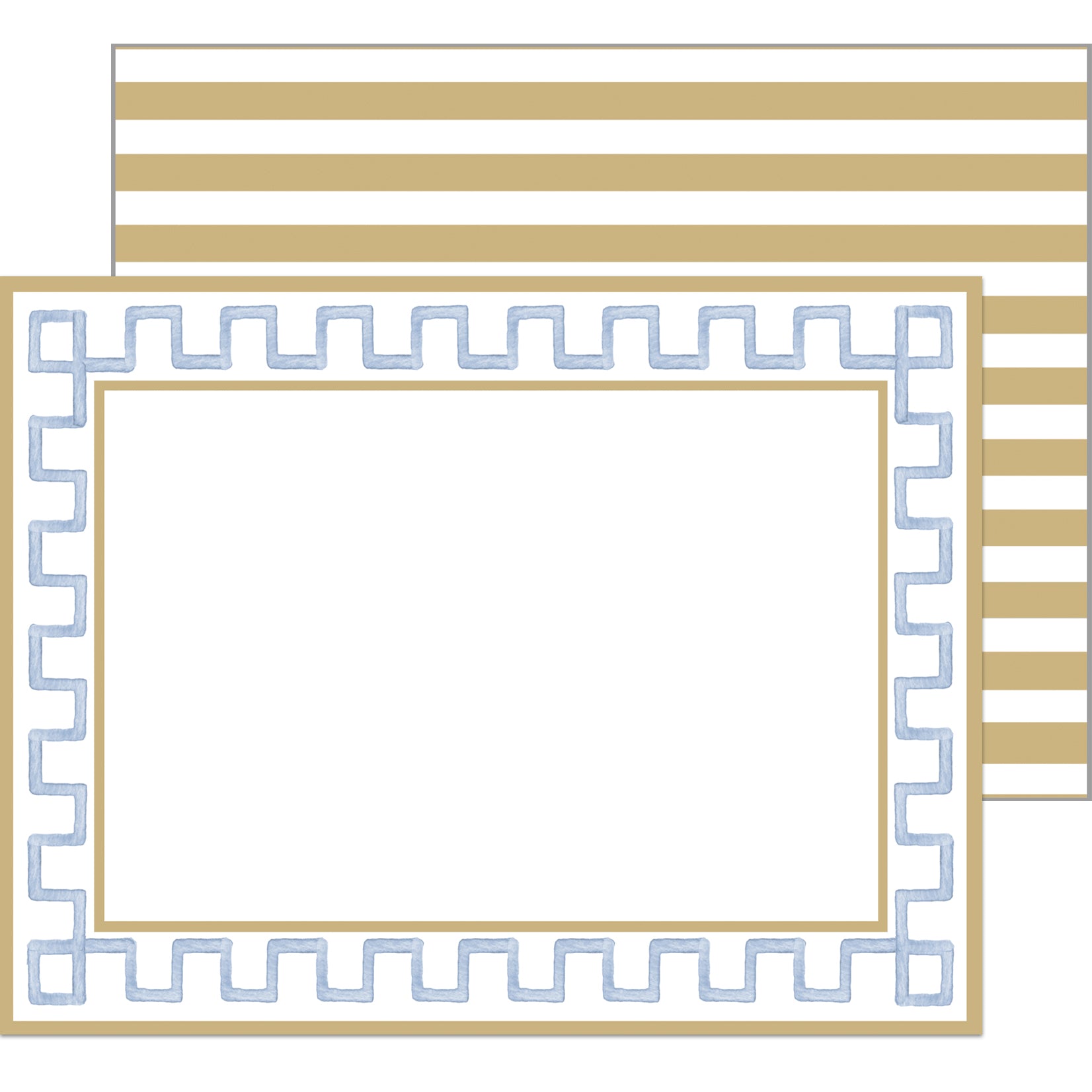 In Stock Flat Notecard Set of 10 | Tan + Blue Greek Key Border