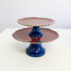 Tartan Plaid Enameled Cake Stand | Medium