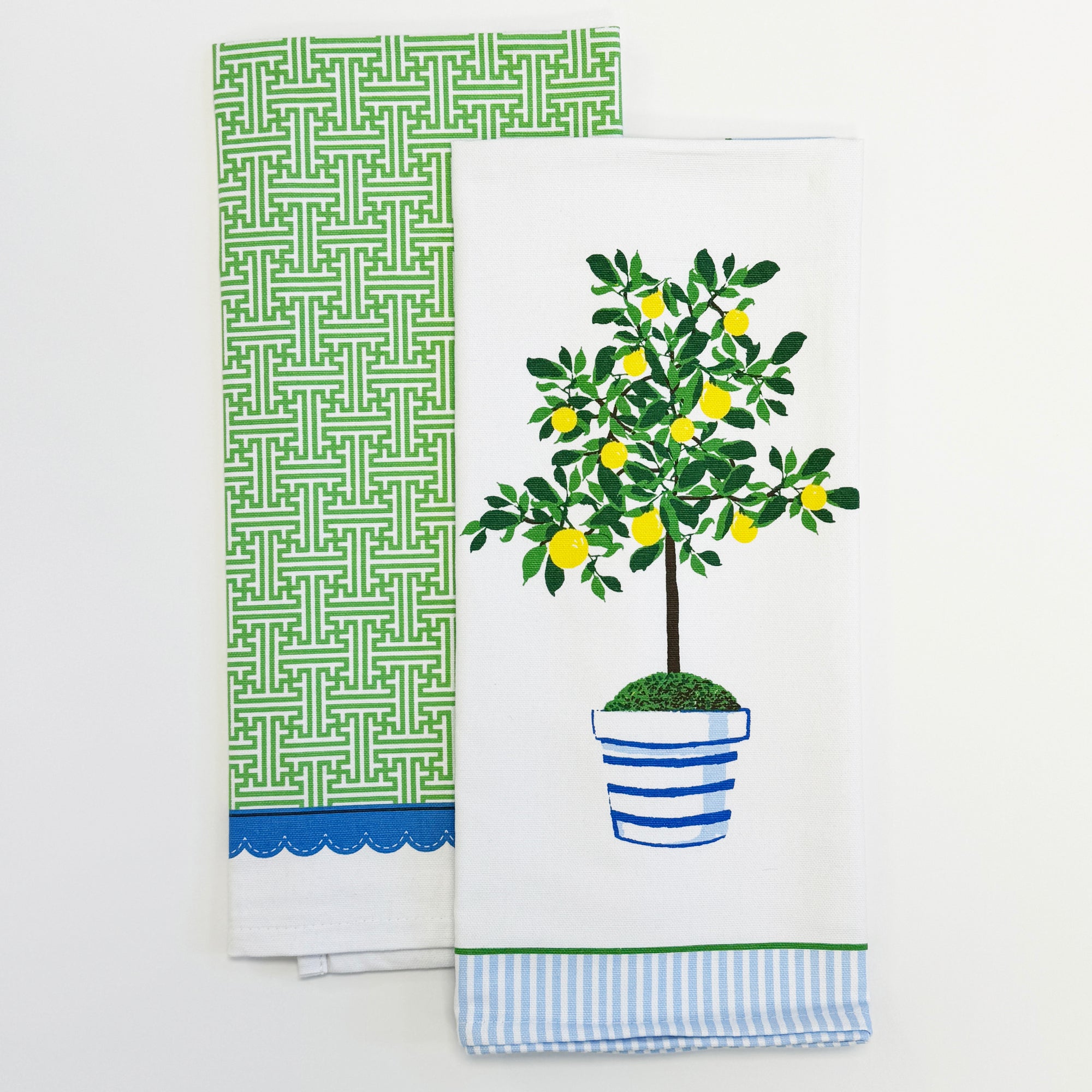 SALE BUNDLE: Lemon Tree Icon + Grass Greek Key Tea Towels