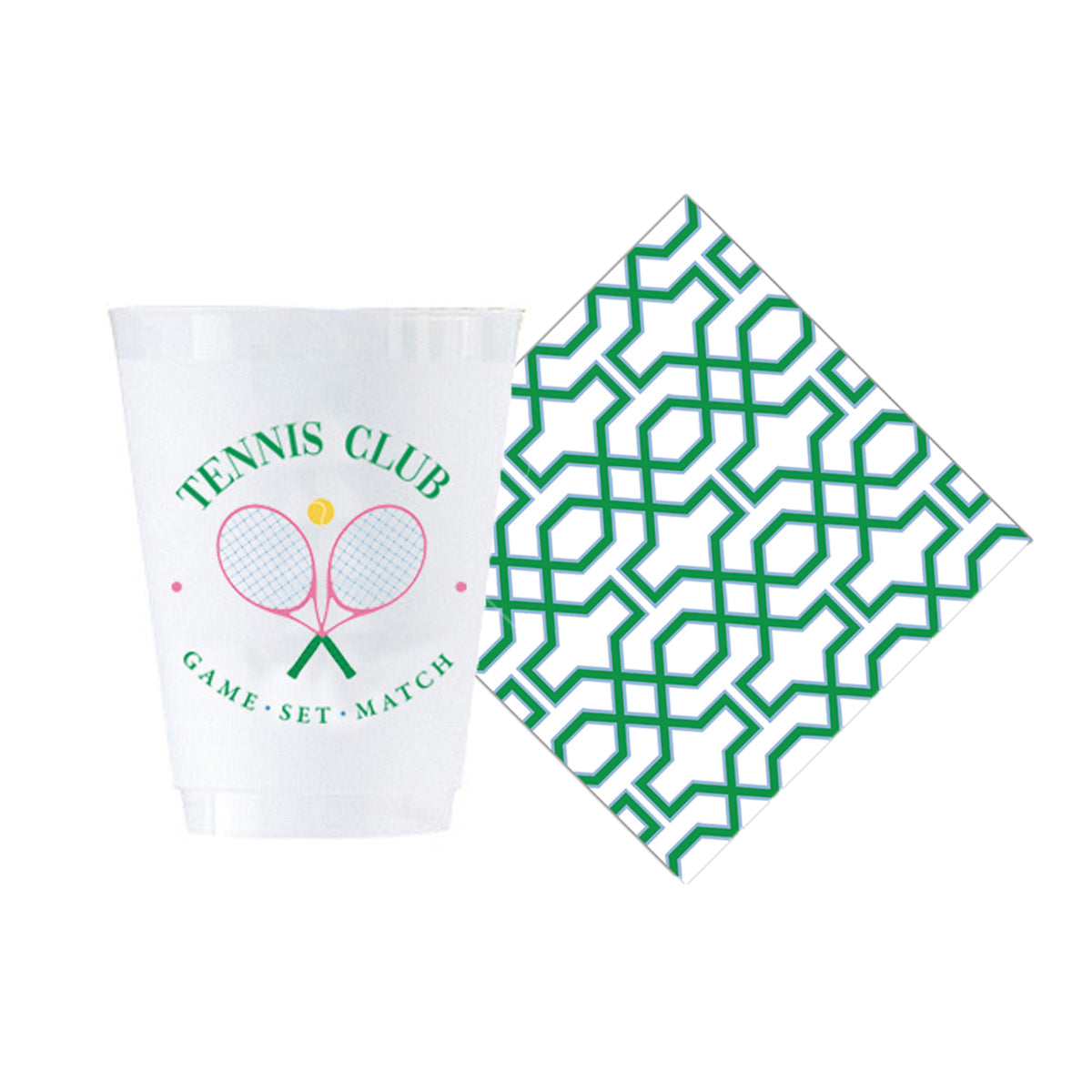 Bundle: Tennis Club Shatterproof Cups + Green Trellis Cocktail Napkins