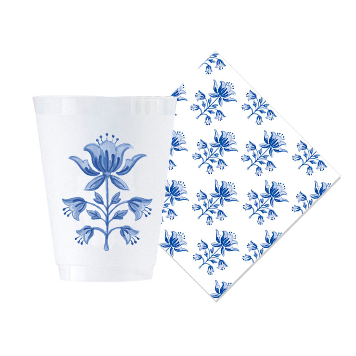 Bundle: Tulip Block Print Shatterproof Cups + Cocktail Napkins