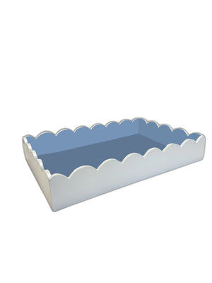 White + Cornflower Scalloped Lacquer Tray