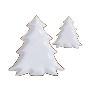 White and Gold Ceramic Tree Platters | Set of 2