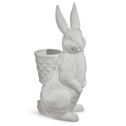 White Ceramic Rabbit with Basket Backpack