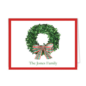 Christmas Wreath with Tartan Bow Personalized Folded Notecards