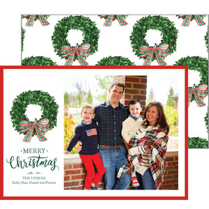 Wreath with Tartan Bow Christmas Photo Card